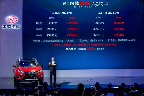 税惠价6.29万起 2019款东南DX3上海车展上市